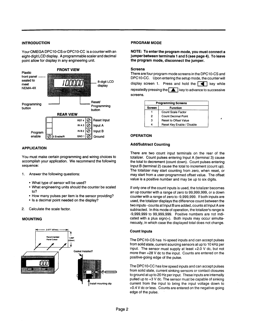 Omega Vehicle Security DPC10-CS Introduction, Front View, Rear View, Application, Mounting, Program Mode, Operation 