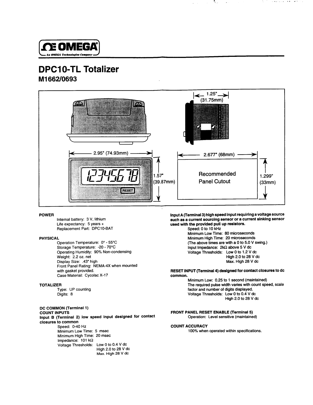 Omega Vehicle Security DPC10-TL specifications 95 74.93mm 677 68mm + T Recommended Panel Cutout 299, 39.87mm 