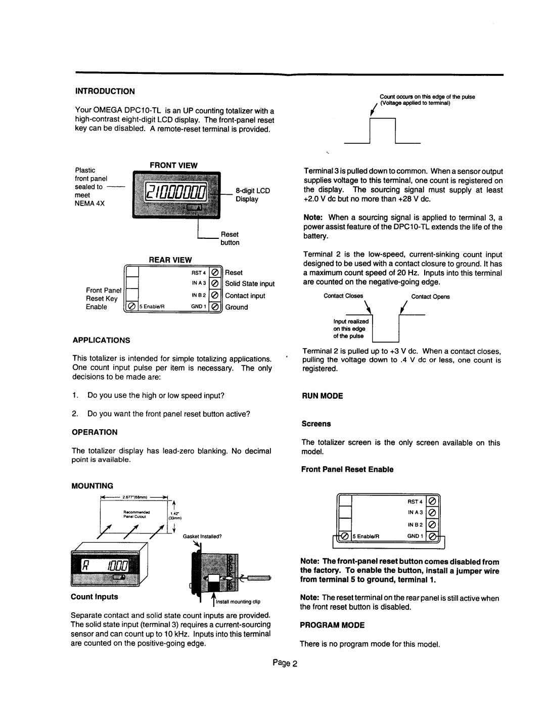 Omega Vehicle Security DPC10-TL Introduction, Front View, Rear View, Applications, Operation, Mounting, RUN Mode 