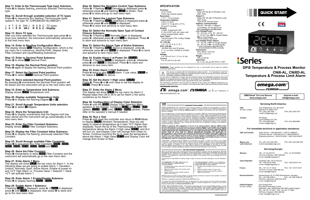 Omega Vehicle Security DPi8 warranty Specification 