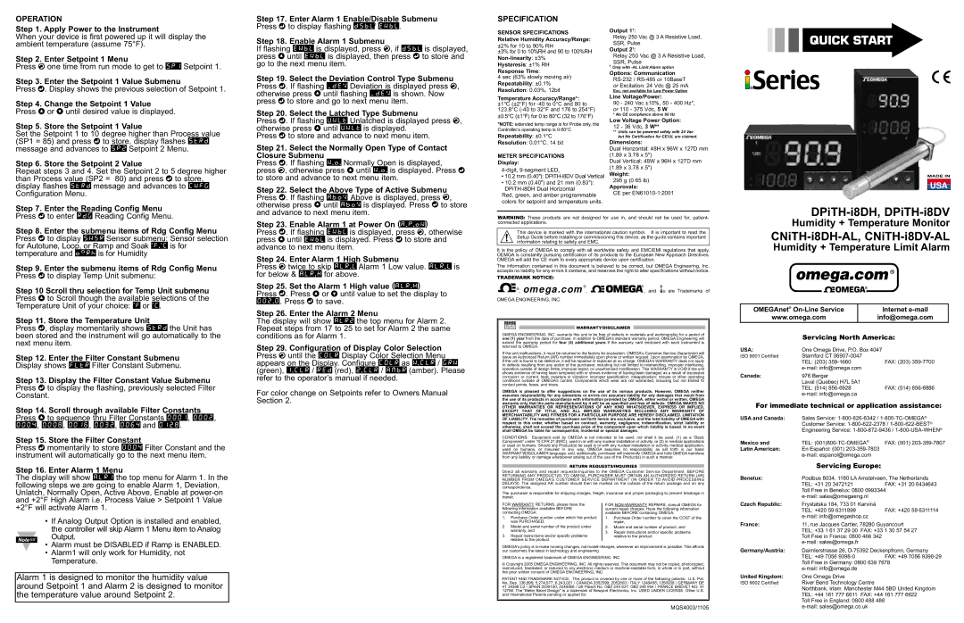 Omega Vehicle Security DPiTH-i8DV, DPiTH-i8DH owner manual Operation, Specification 