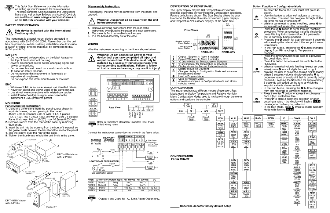 Omega Vehicle Security DPiTH-i8DH Safety Consideration, Emc, Mounting, Wiring, Description of Front Panel, Configuration 