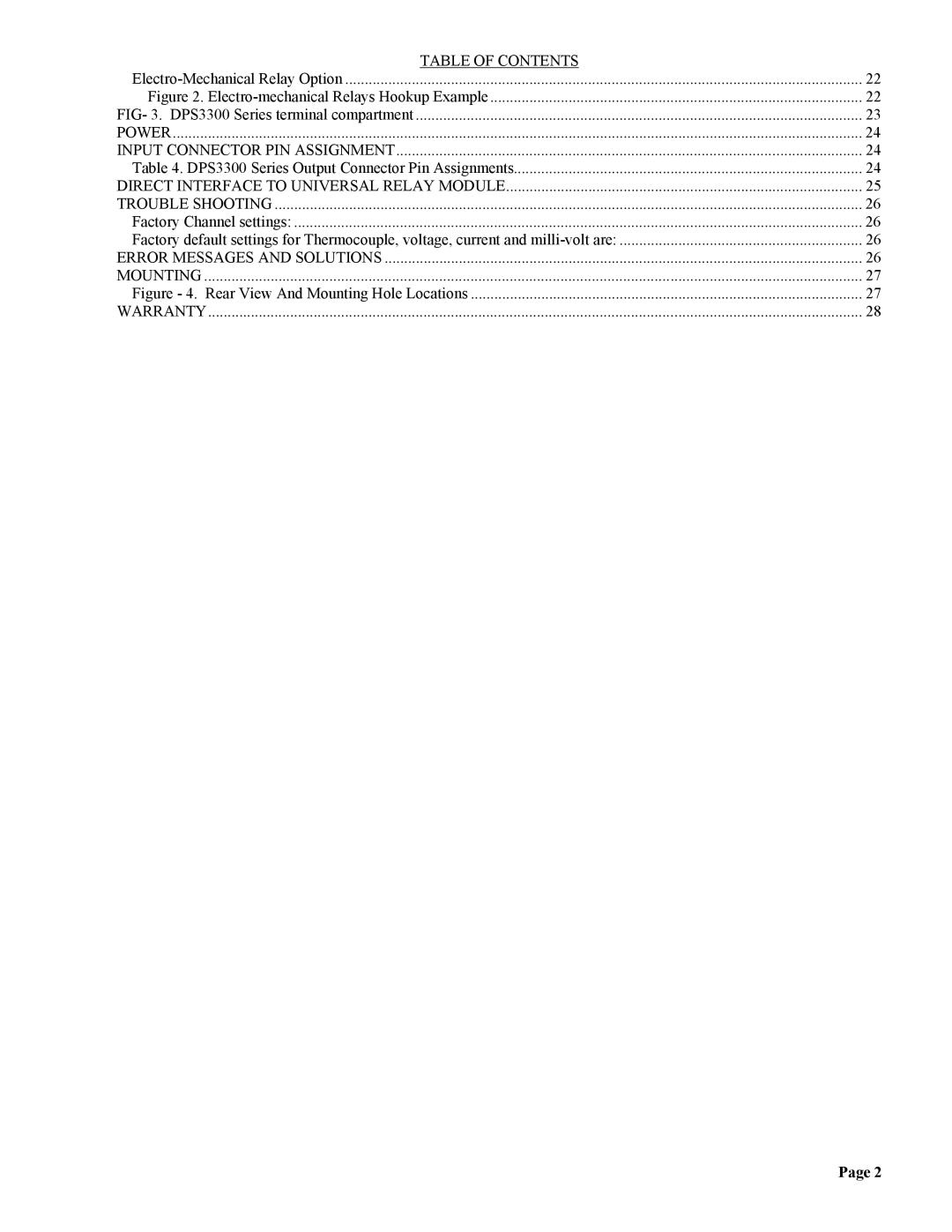 Omega Vehicle Security DPS3300 manual Table of Contents, Power Input Connector PIN Assignment, Warranty 