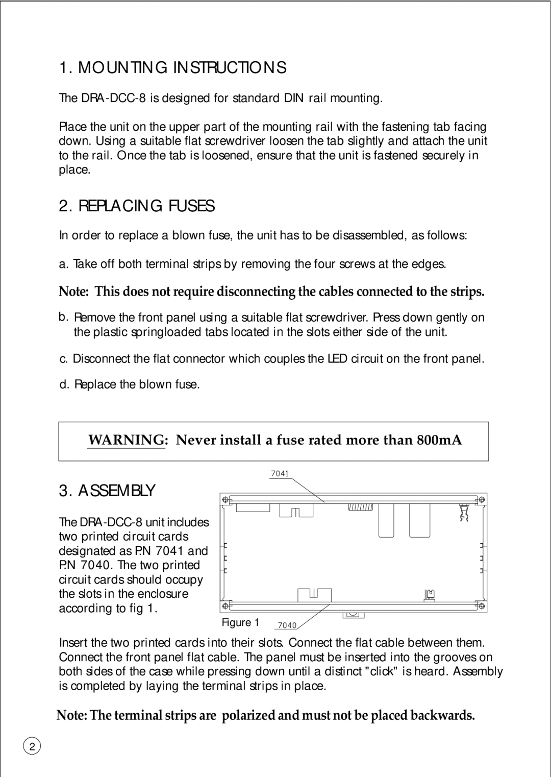 Omega Vehicle Security DRA-DCC-8 manual Mounting Instructions, Replacing Fuses, Assembly 