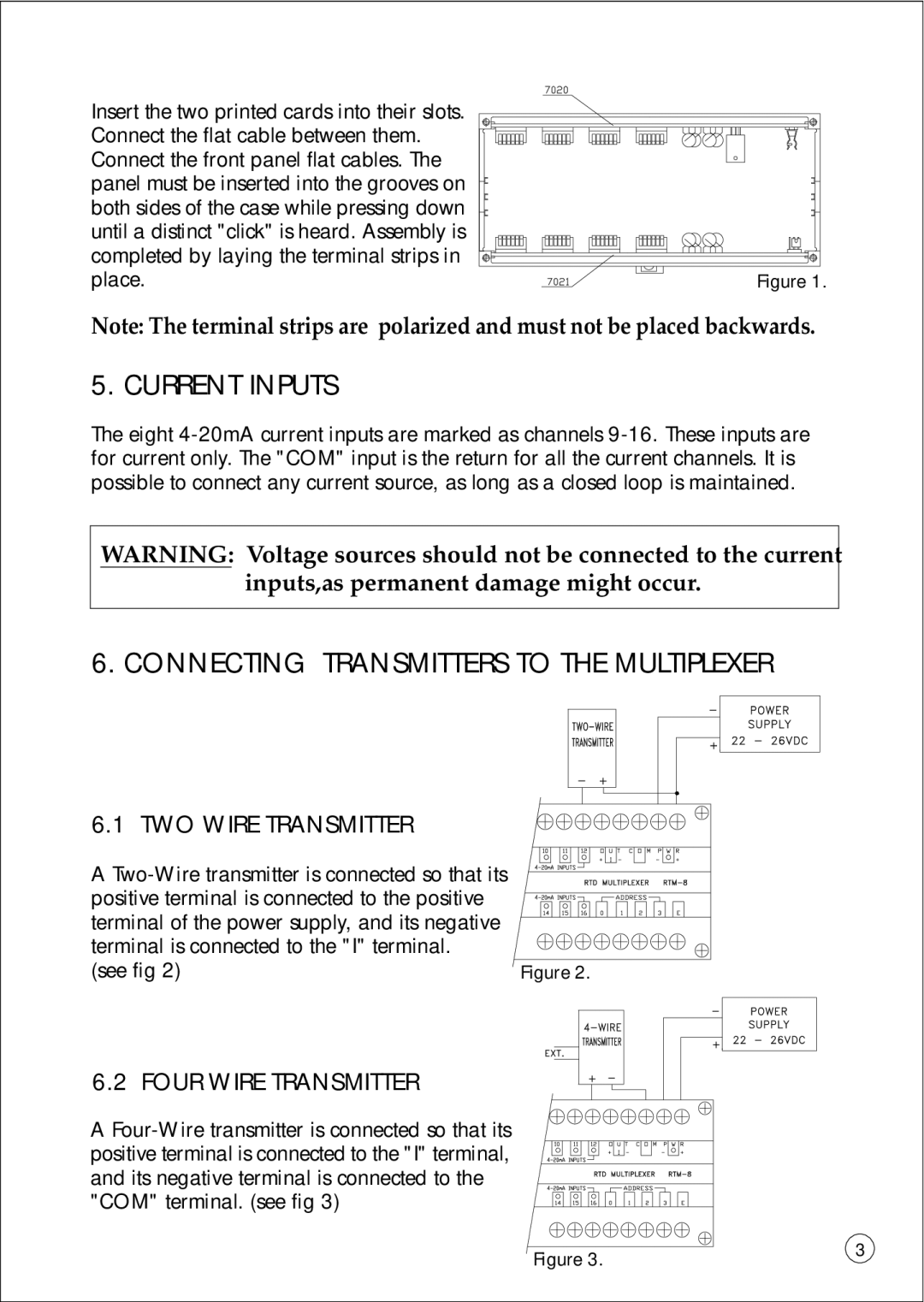 Omega Vehicle Security DRA-RTM-8 manual Current Inputs, Connecting Transmitters to the Multiplexer, TWO Wire Transmitter 