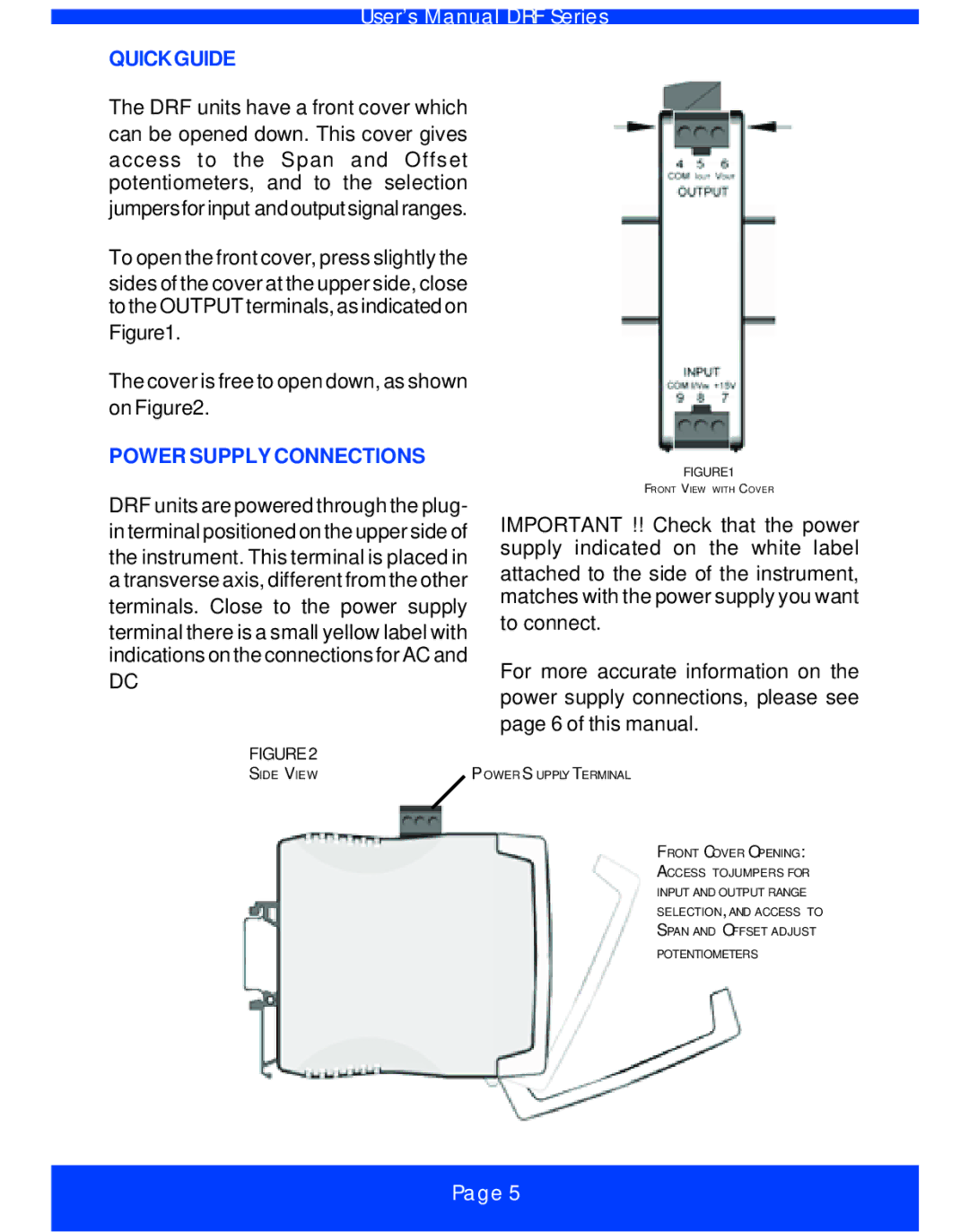 Omega Vehicle Security DRF-RES Series, DRF-POT manual Quickguide, Power Supply Connections 