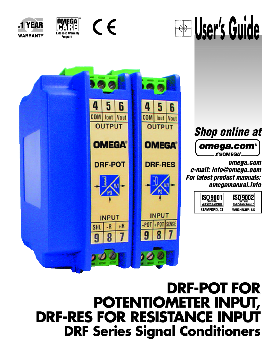 Omega Vehicle Security DRF-RES Series, DRF-POT manual User’s Guide, DRF Series Signal Conditioners, Shop online at 