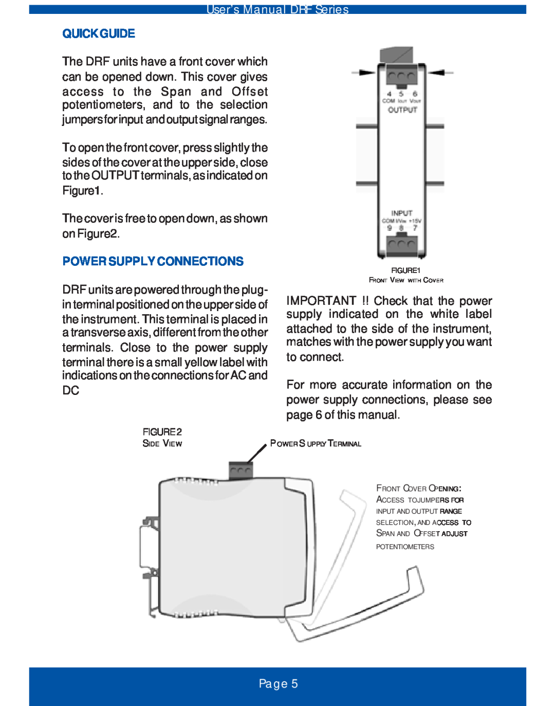 Omega Vehicle Security DRF-RES Series, DRF-POT manual Quickguide, Power Supply Connections, Page 