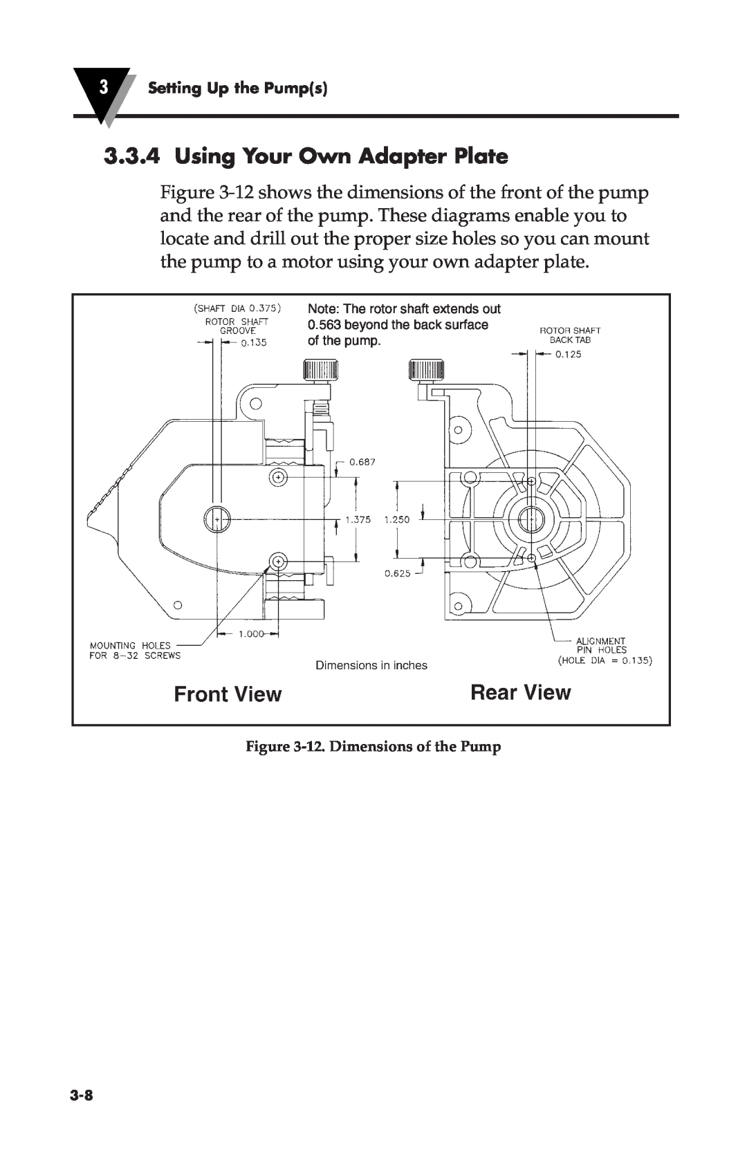 Omega Vehicle Security FPU500 manual 3.3.4Using Your Own Adapter Plate, 3Setting Up the Pumps, 12.Dimensions of the Pump 