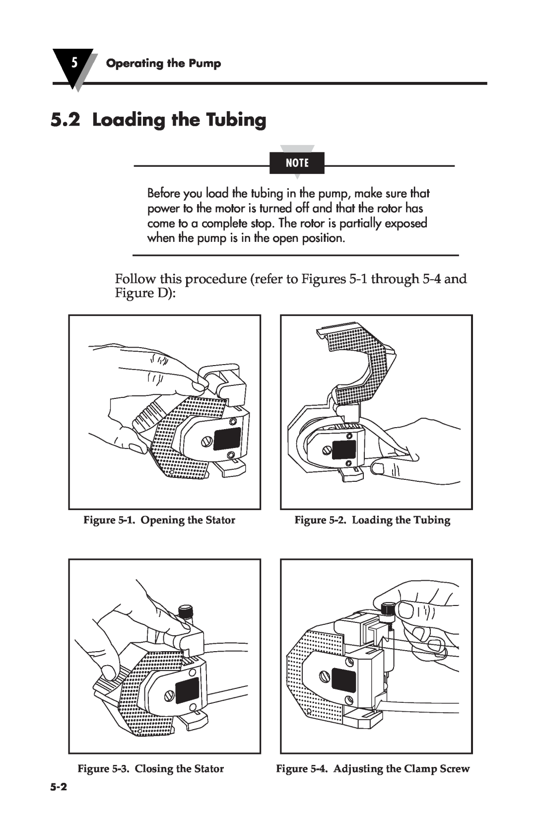 Omega Vehicle Security FPU500 5Operating the Pump, 1.Opening the Stator, 2.Loading the Tubing, 3.Closing the Stator 