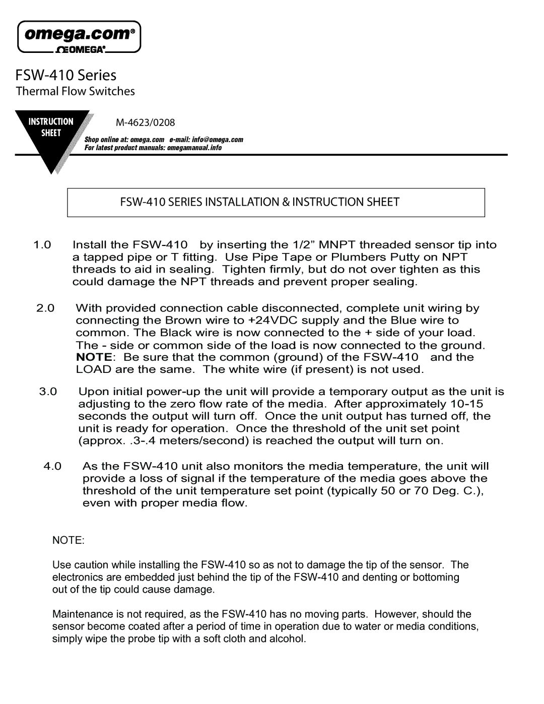 Omega Vehicle Security installation instructions FSW-410 Series Installation & Instruction Sheet 