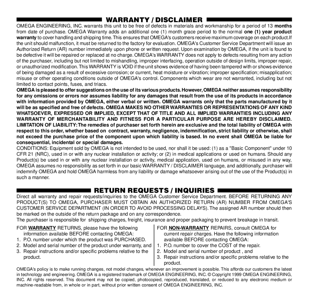 Omega Vehicle Security HH501AJ manual Warranty / Disclaimer 