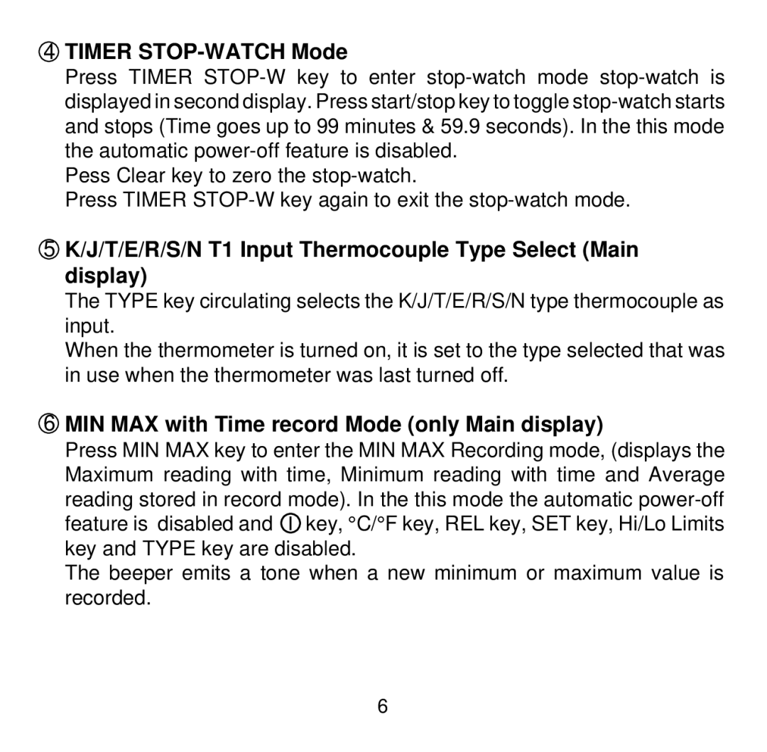 Omega Vehicle Security HH507 manual Timer STOP-WATCH Mode, J/T/E/R/S/N T1 Input Thermocouple Type Select Main display 