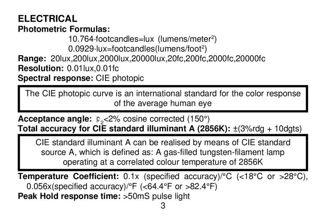 Omega Vehicle Security HHLM-2 manual Photometric Formulas, Spectral response CIE photopic 