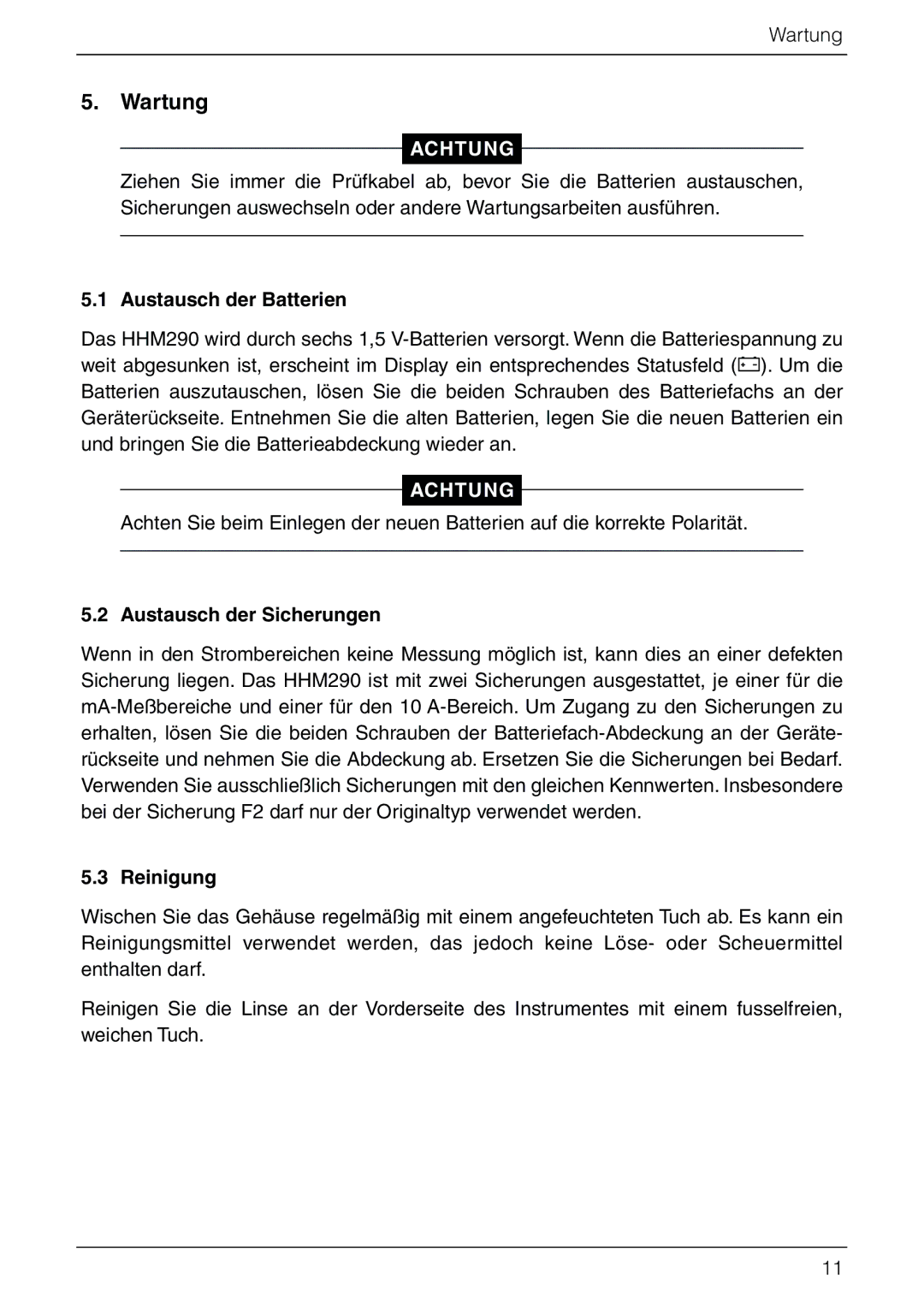 Omega Vehicle Security HHM290 manual Wartung, Austausch der Batterien, Austausch der Sicherungen, Reinigung 