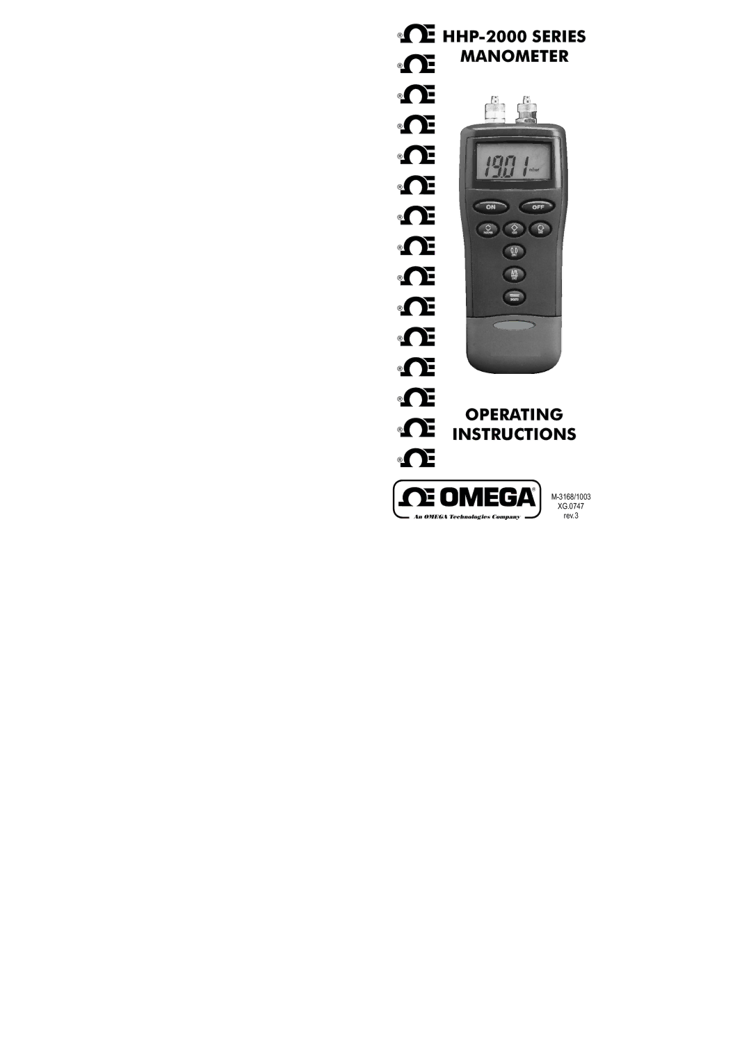 Omega Vehicle Security operating instructions HHP-2000 Series Manometer Operating Instructions 