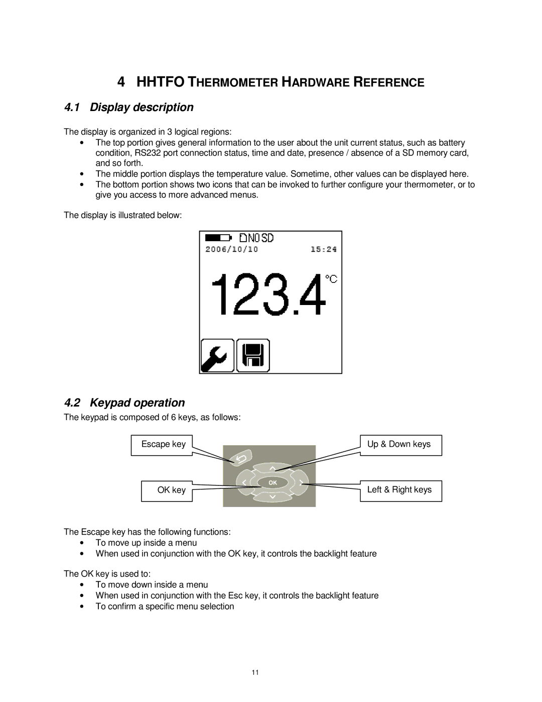 Omega Vehicle Security HHTFO manual Hhtfo Thermometer Hardware Referennce, Display description, Keypad operation 