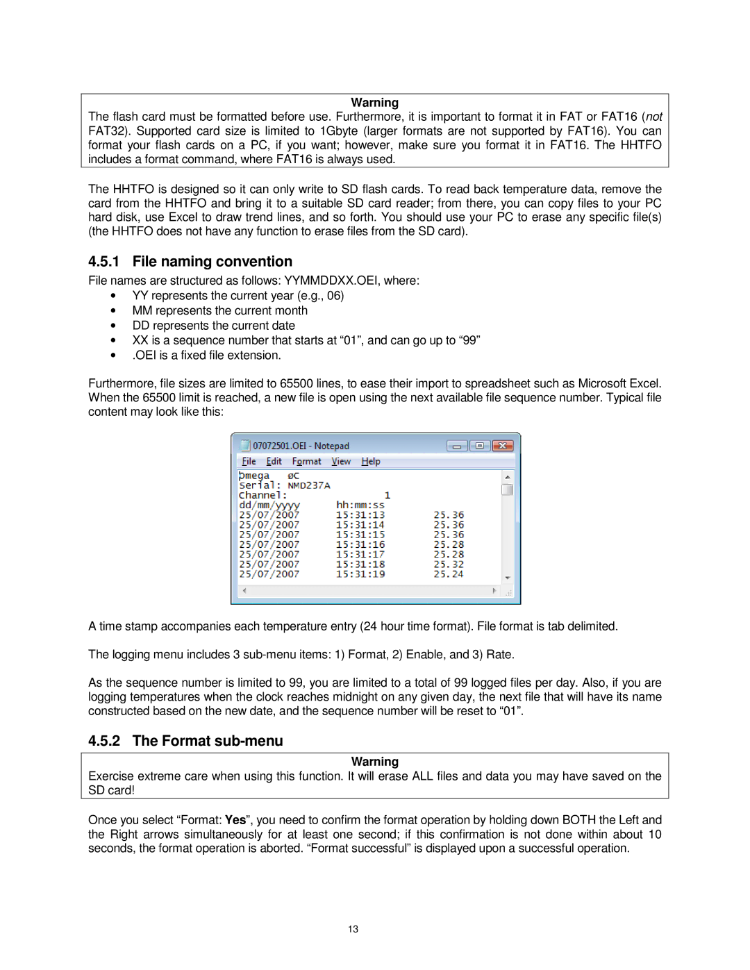 Omega Vehicle Security HHTFO manual File naming convention, Format sub-menu 