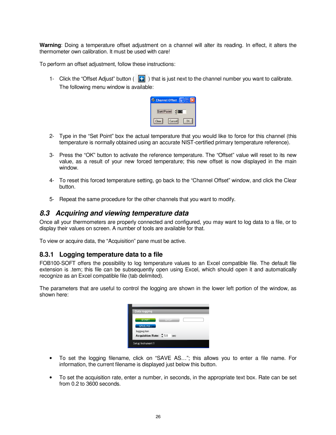 Omega Vehicle Security HHTFO manual Acquiring and viewing temperature data, Logging temperature data to a file 