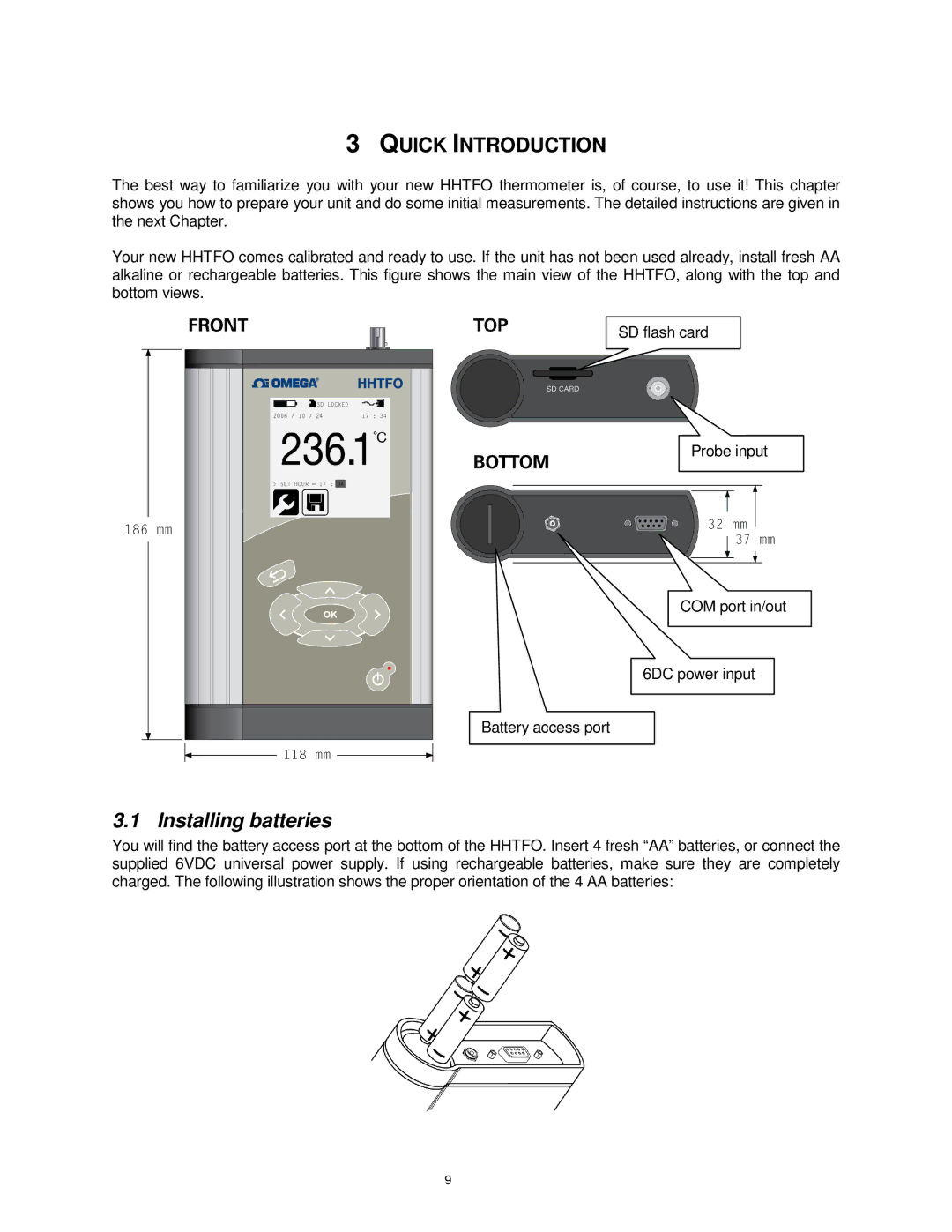 Omega Vehicle Security HHTFO manual Quick Introduction, Installing batteries 