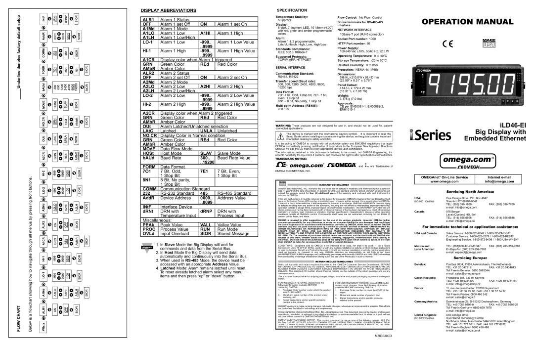 Omega Vehicle Security iLD46-EI Series operation manual Setup Default Underline denotes factory, Specification, Chart Flow 