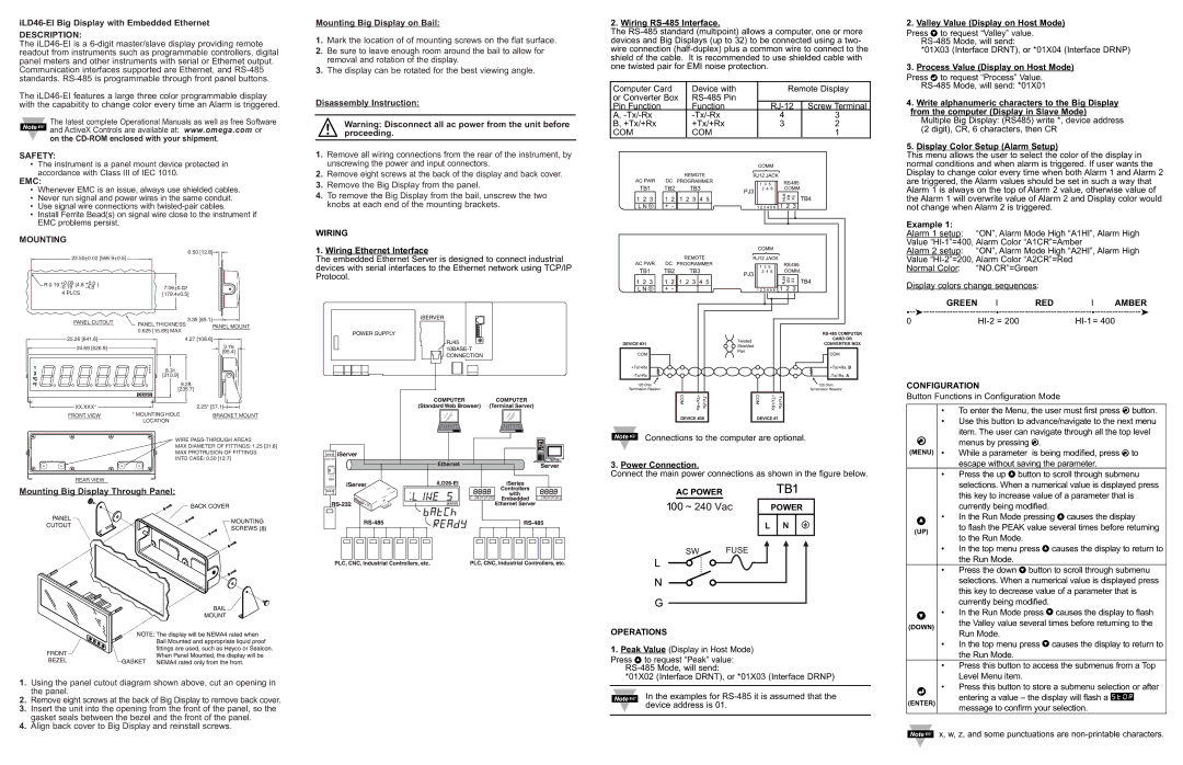 Omega Vehicle Security iLD46-EI Series Description, Safety, Emc, Mounting, Wiring, Power Operations, Green RED Amber 