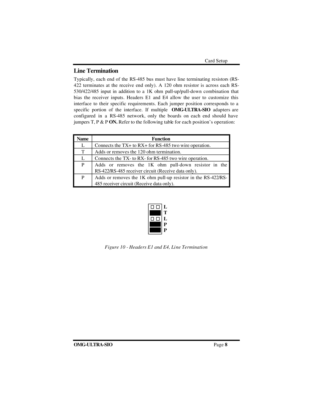 Omega Vehicle Security ISA RS-422 manual Line Termination, Name Function 