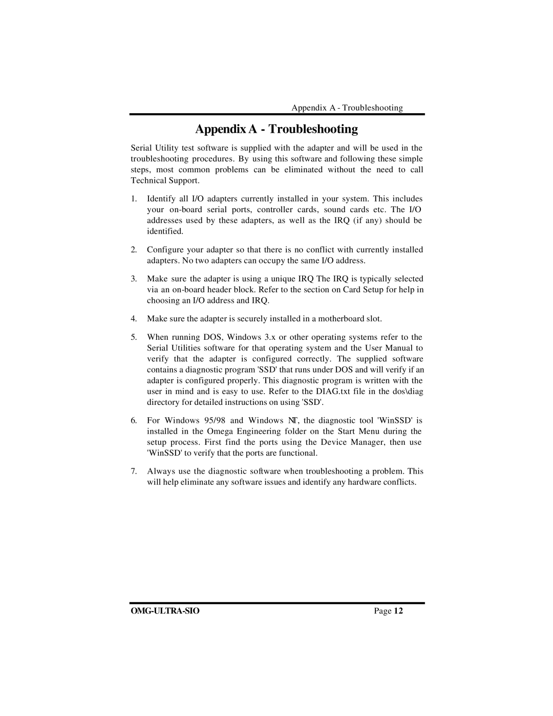 Omega Vehicle Security ISA RS-422 manual Appendix a Troubleshooting 