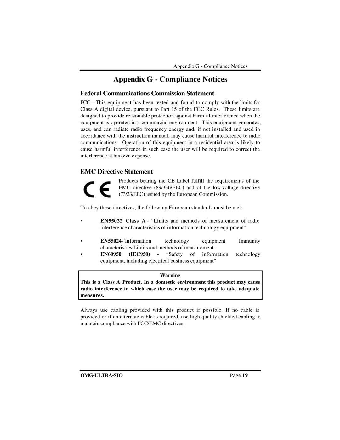 Omega Vehicle Security ISA RS-422 manual Appendix G Compliance Notices 