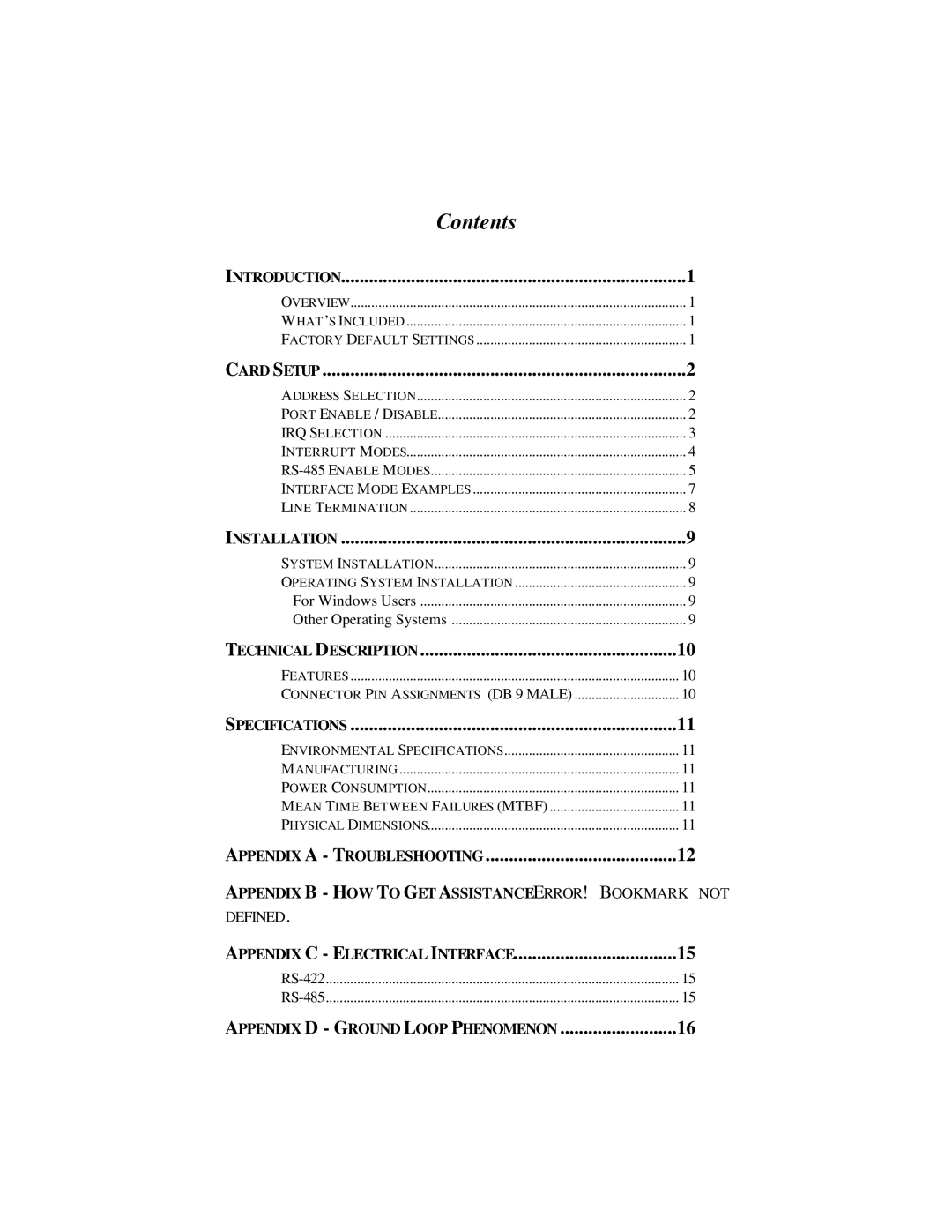 Omega Vehicle Security ISA RS-422 manual Contents 