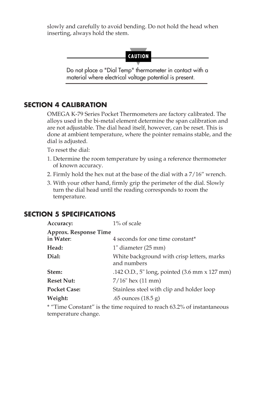 Omega Vehicle Security K-79 instruction sheet Calibration, Specifications 