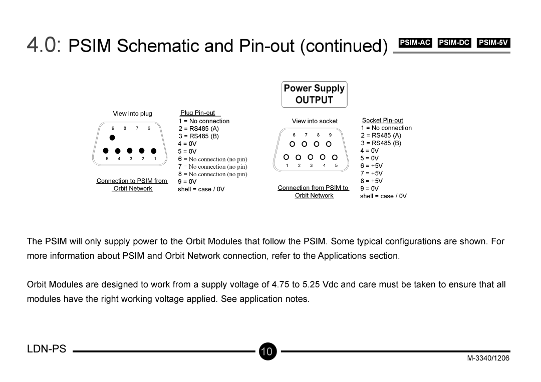 Omega Vehicle Security LDN-PS manual Psim Schematic and Pin-out PSIM-ACPSIM-DCPSIM-5V 