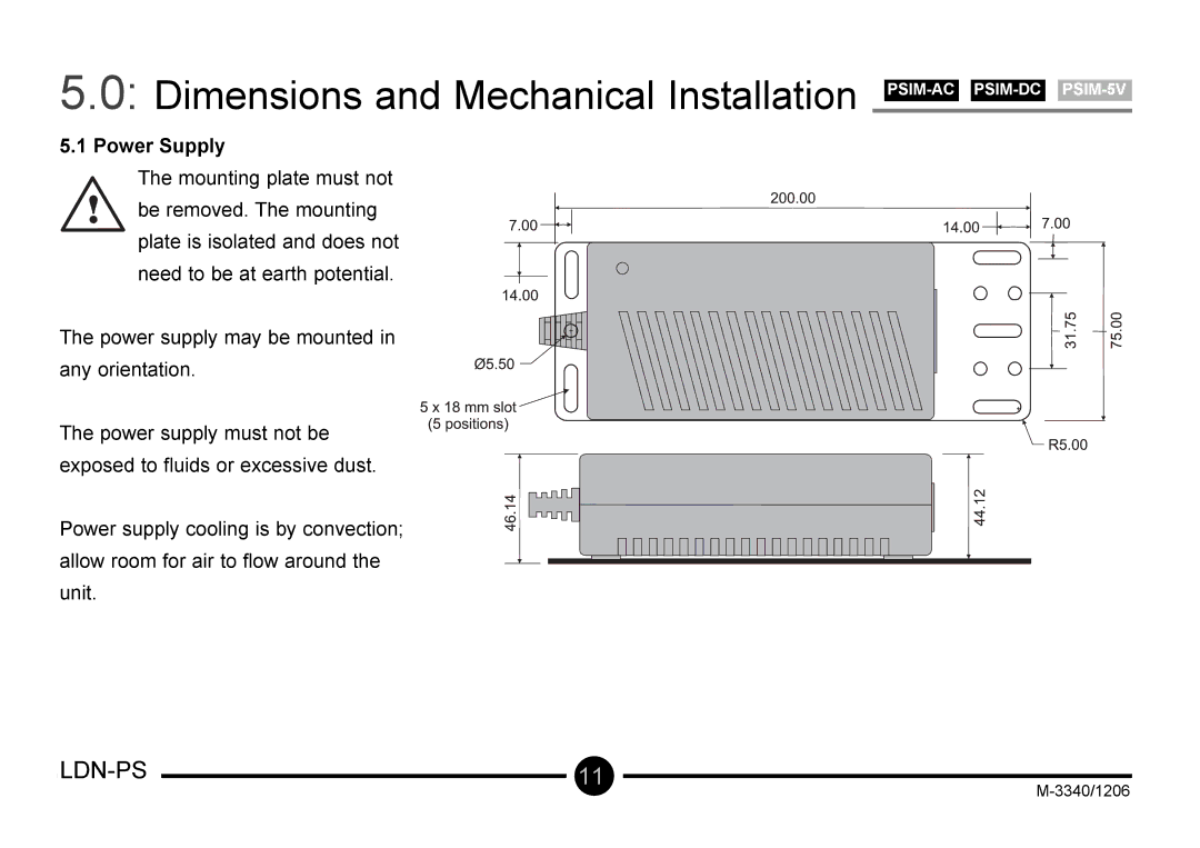 Omega Vehicle Security LDN-PS manual Dimensions and Mechanical InstallationPSIM-ACPSIM-DCPSIM-5V, Power Supply 