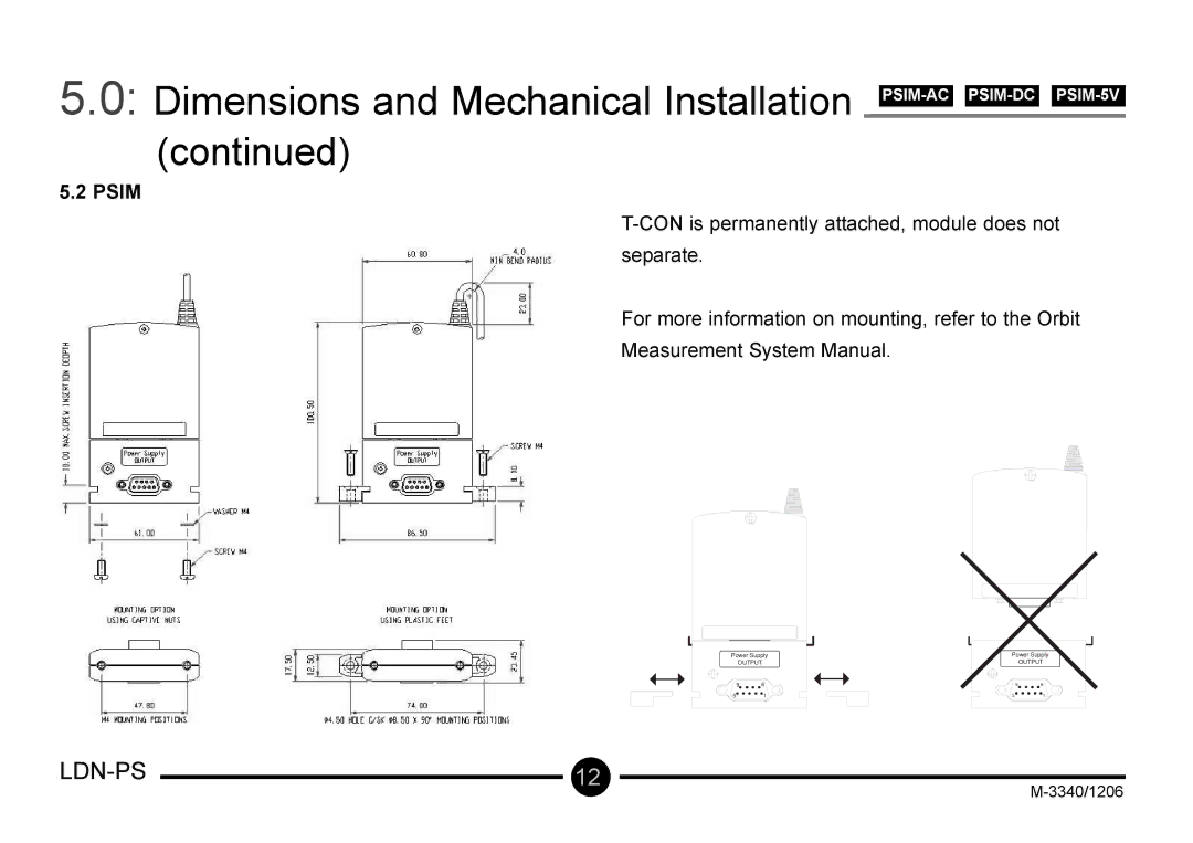 Omega Vehicle Security LDN-PS manual Dimensions and Mechanical Installation PSIM-ACPSIM-DCPSIM-5V, Psim 