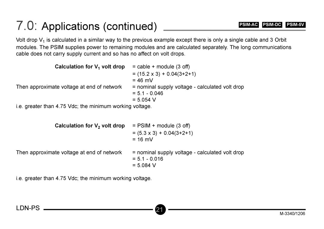 Omega Vehicle Security LDN-PS manual Calculation for V1 volt drop, Calculation for V2 volt drop 