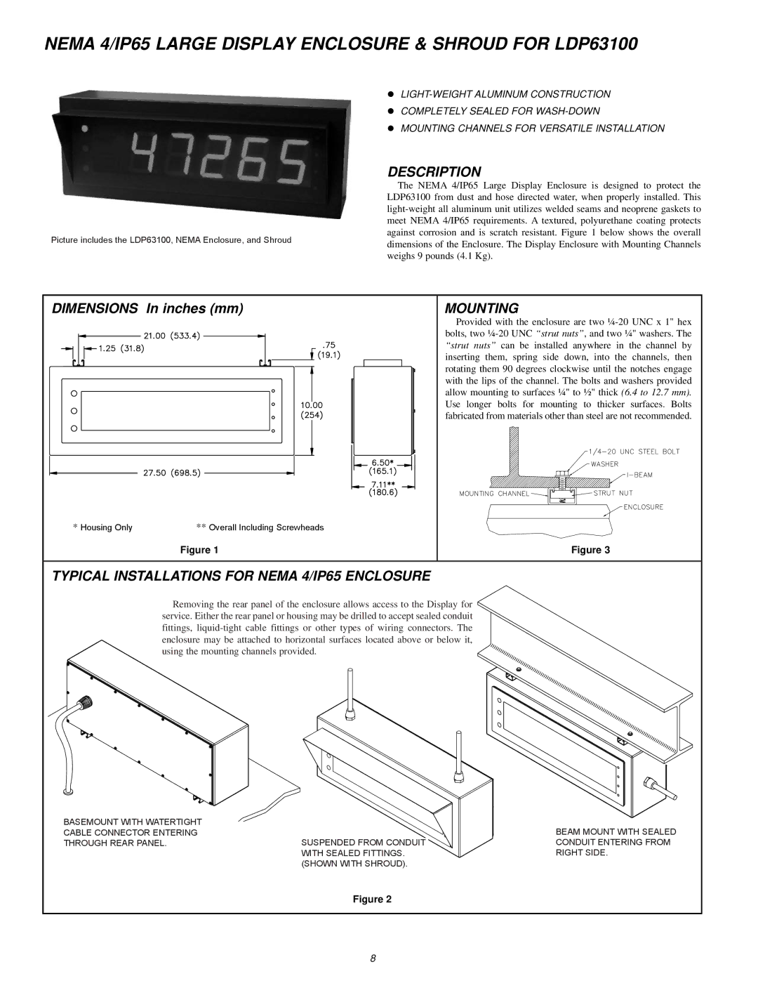 Omega Vehicle Security LDP63100 manual Description, Mounting, Typical Installations for Nema 4/IP65 Enclosure 