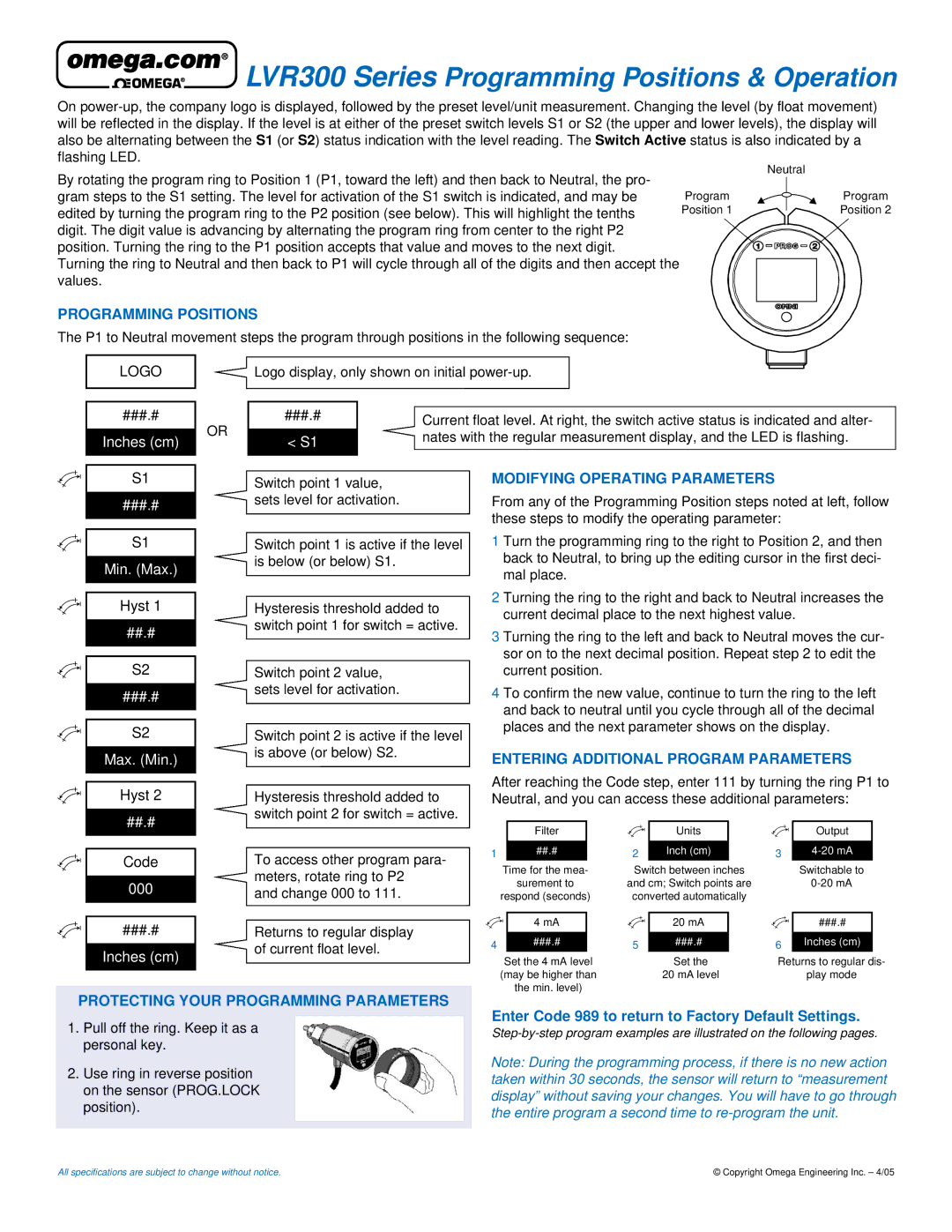 Omega Vehicle Security manual LVR300 Series Programming Positions & Operation 