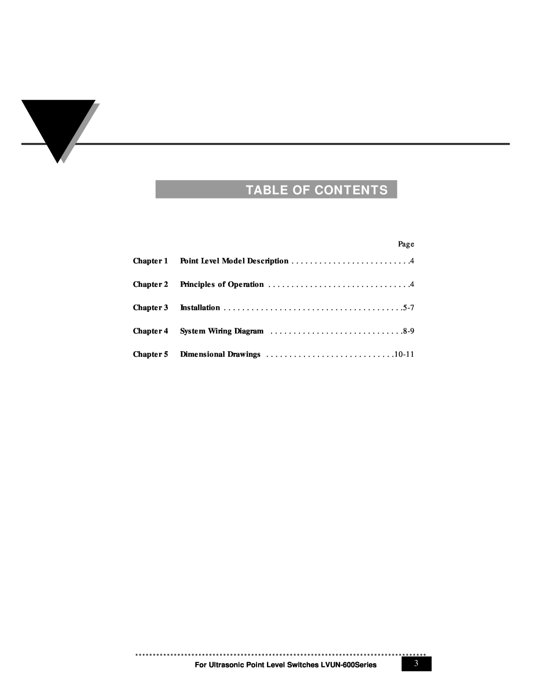 Omega Vehicle Security LVUN-600 manual Table Of Contents, Page Point Level Model Description 