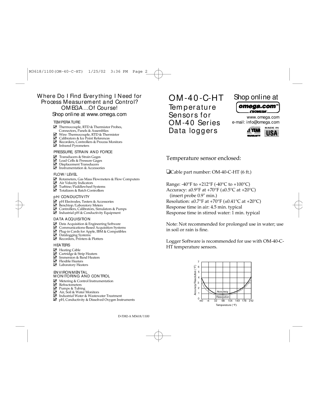 Omega Vehicle Security OM-40-C-HT manual Temperature, PRESSURE, Strain and Force, Flow/Level, Data Acquisition, Heaters 