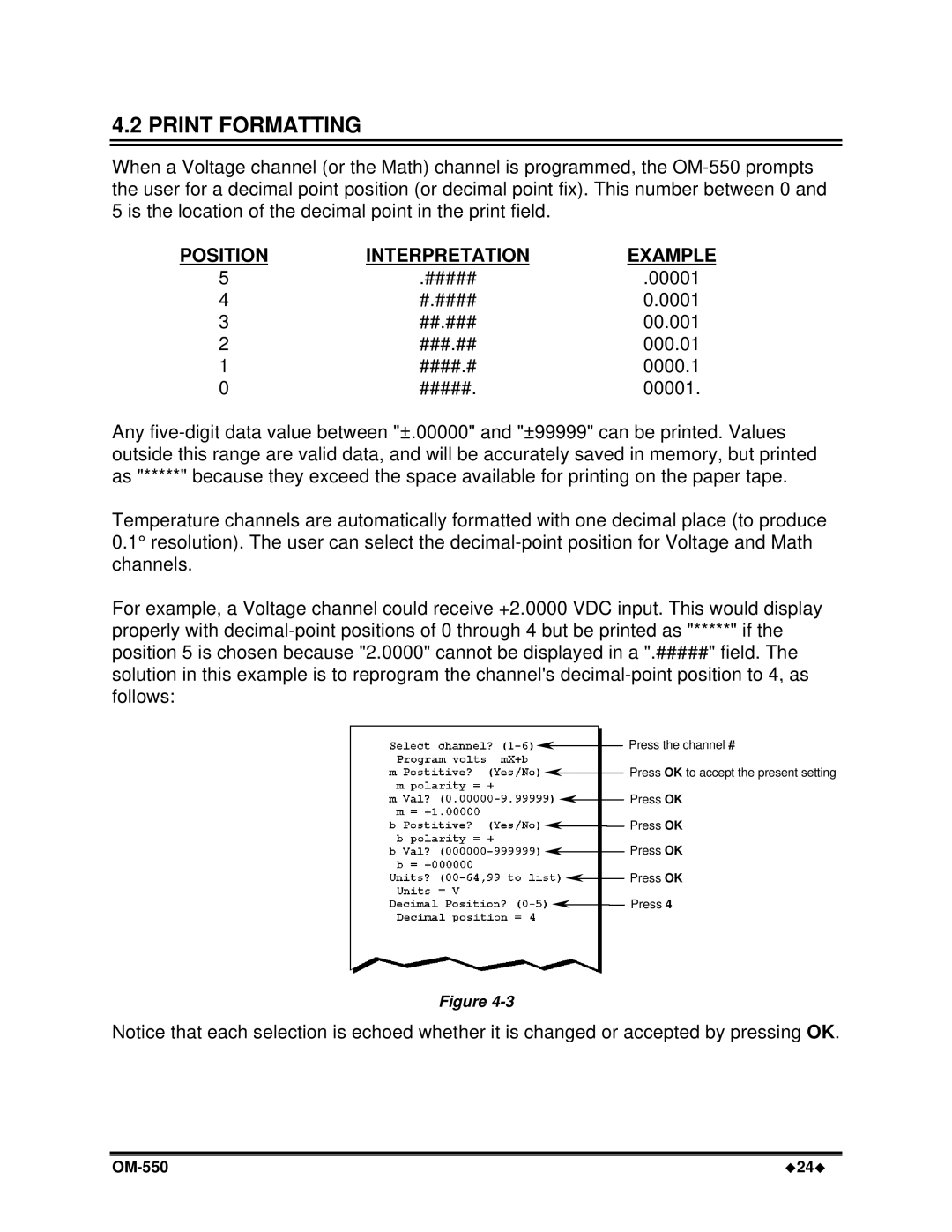 Omega Vehicle Security OM-550 manual Print Formatting, Position 