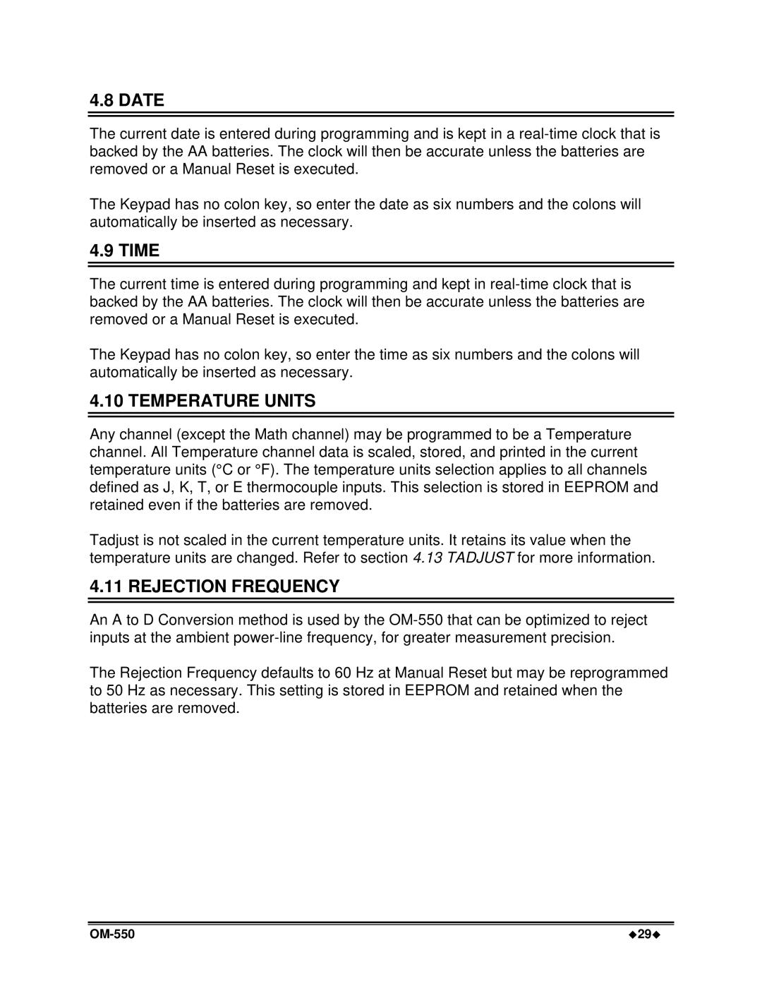 Omega Vehicle Security OM-550 manual Temperature Units, Rejection Frequency 