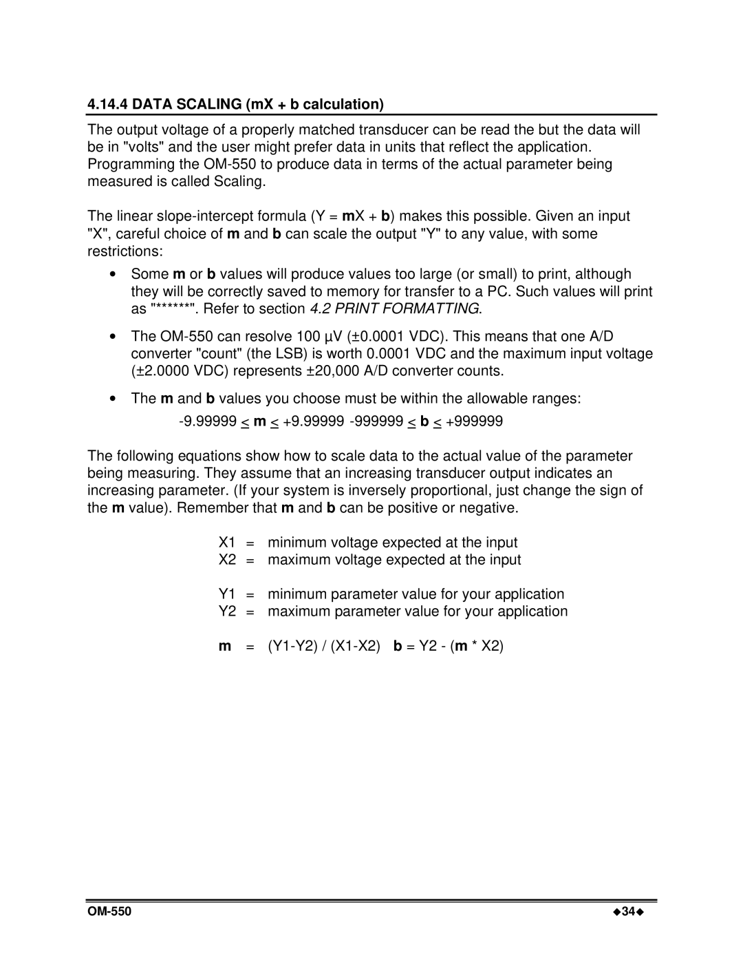 Omega Vehicle Security OM-550 manual Data Scaling mX + b calculation 