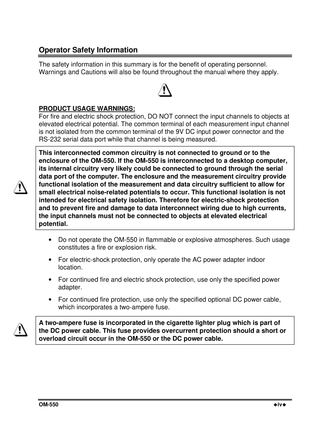 Omega Vehicle Security OM-550 manual Operator Safety Information, Product Usage Warnings 