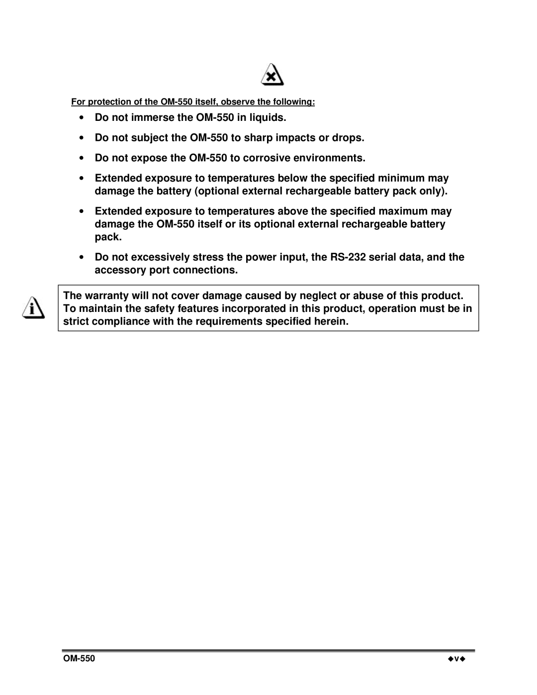 Omega Vehicle Security manual For protection of the OM-550 itself, observe the following 