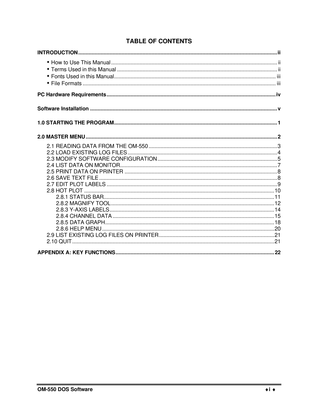 Omega Vehicle Security OM-550 manual Table of Contents 