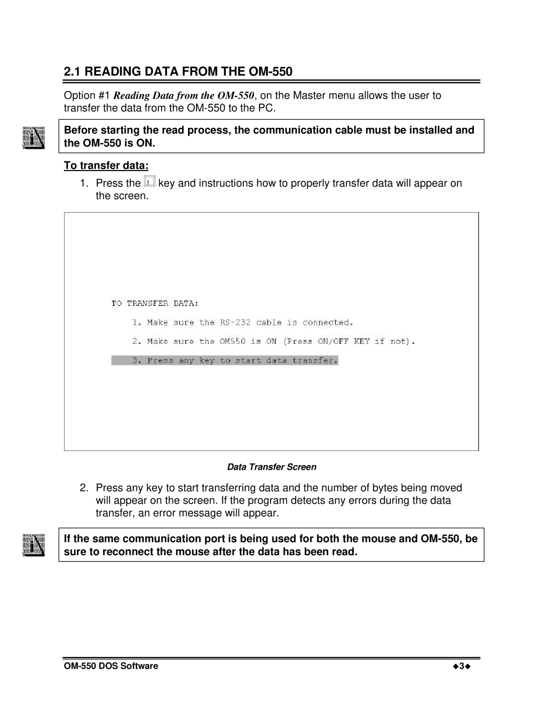 Omega Vehicle Security manual Reading Data from the OM-550 