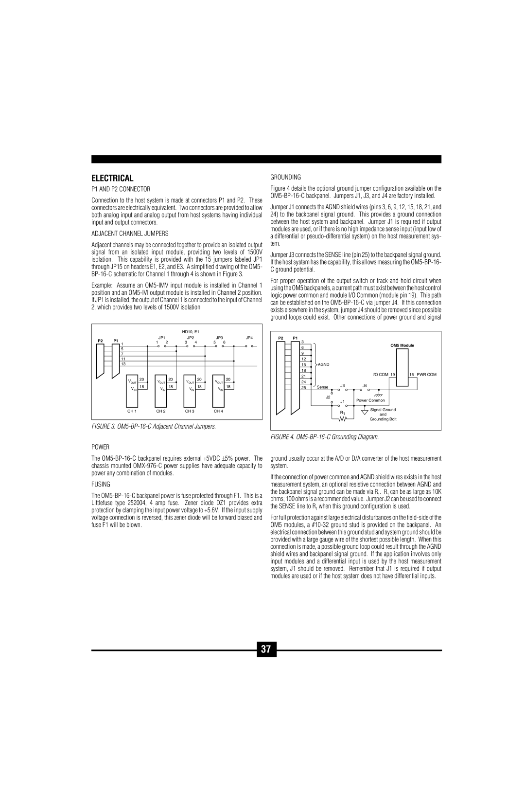 Omega Vehicle Security OM5-C manual P1 and P2 Connector, Adjacent Channel Jumpers, Power, Fusing, Grounding 