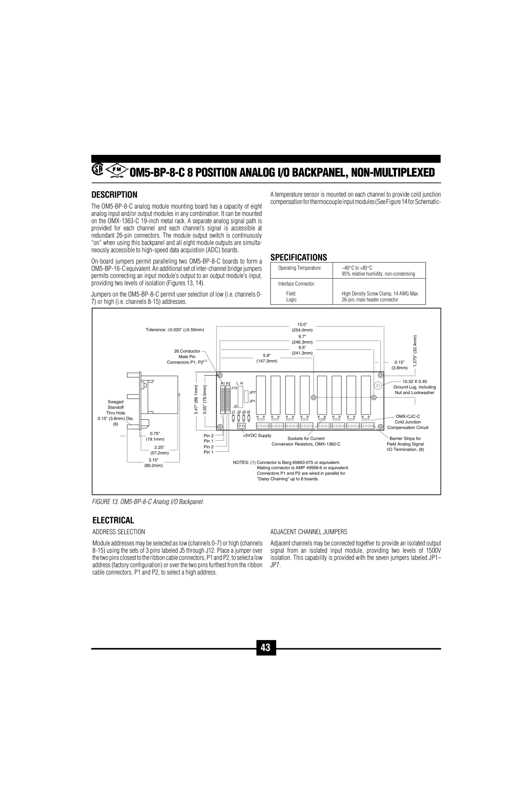 Omega Vehicle Security OM5-C manual OM5-BP-8-C 8 Position Analog I/O BACKPANEL, NON-MULTIPLEXED 