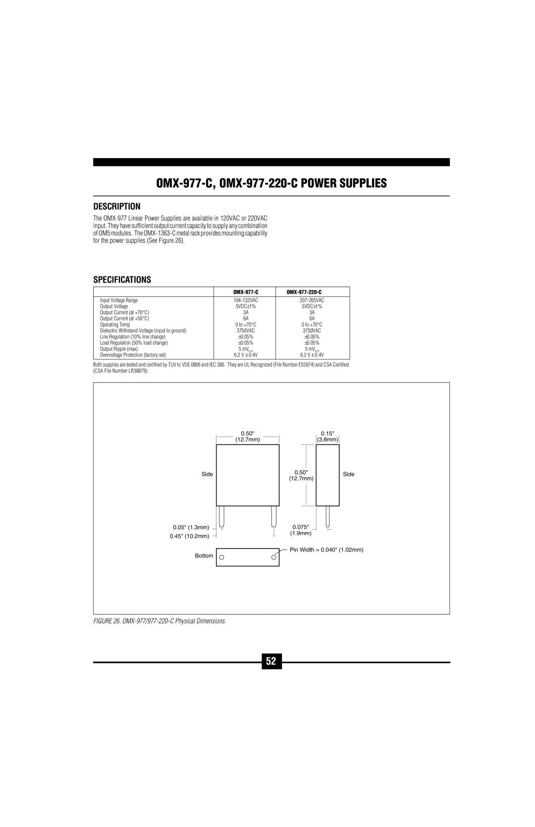 Omega Vehicle Security OM5-C manual OMX-977-C, OMX-977-220-C Power Supplies 