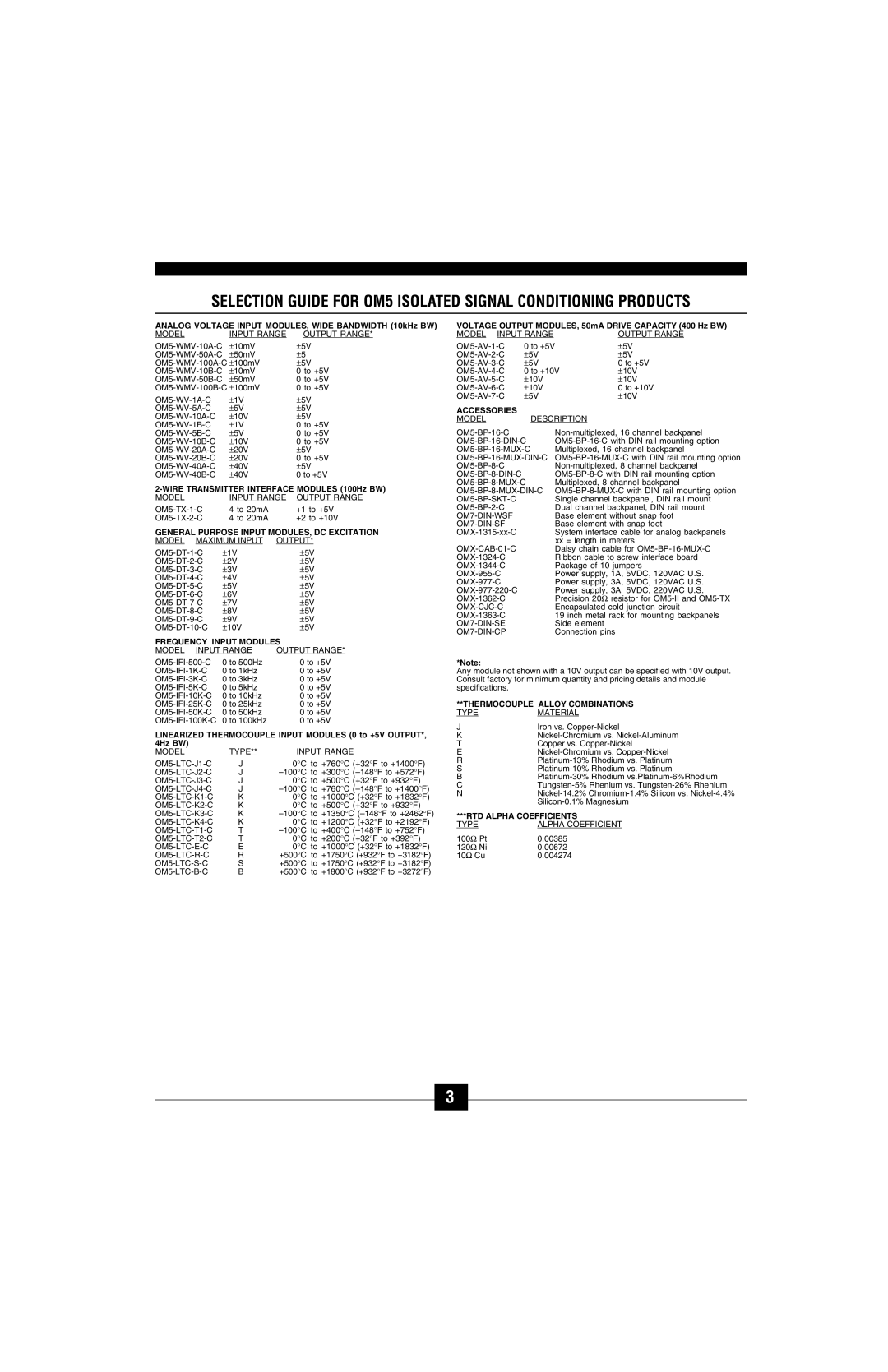 Omega Vehicle Security OM5-C manual RTD Alpha Coefficients 